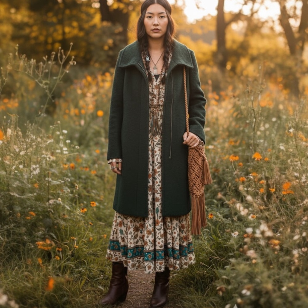 Club Monaco Wool Boucle Zipper Pea‎ Coat Pockets Jacket Green Gold Minimalist M